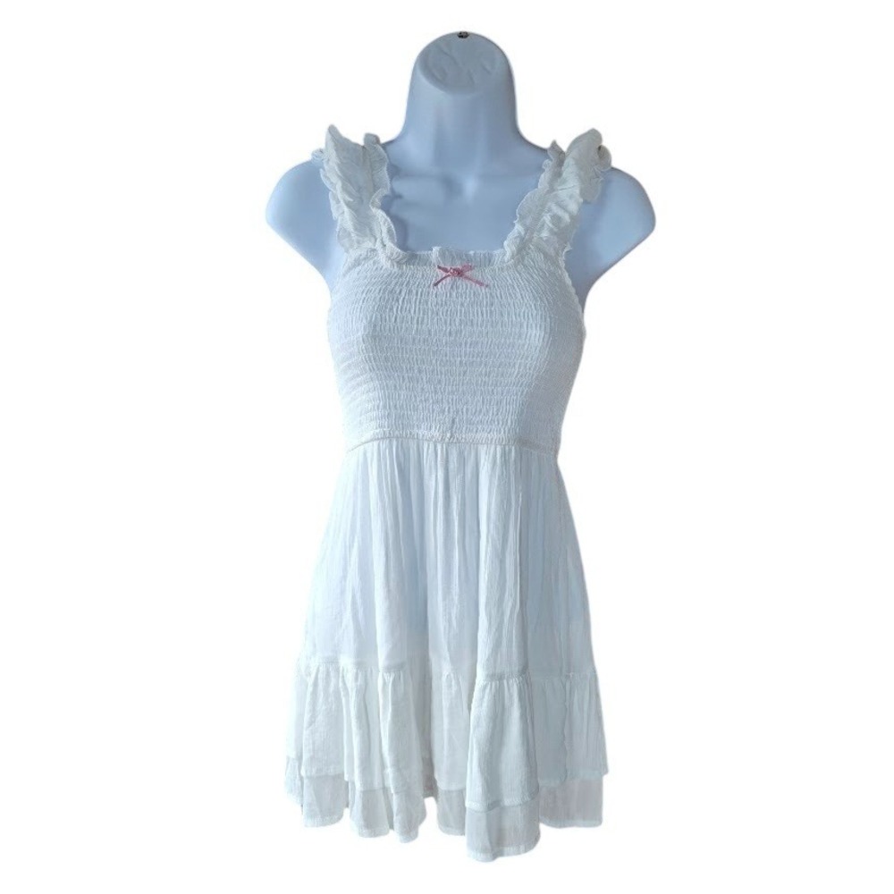 Love Tree White Mini Sun Dress Women S Smocked Ruffle Bow Cottagecore Coquette
